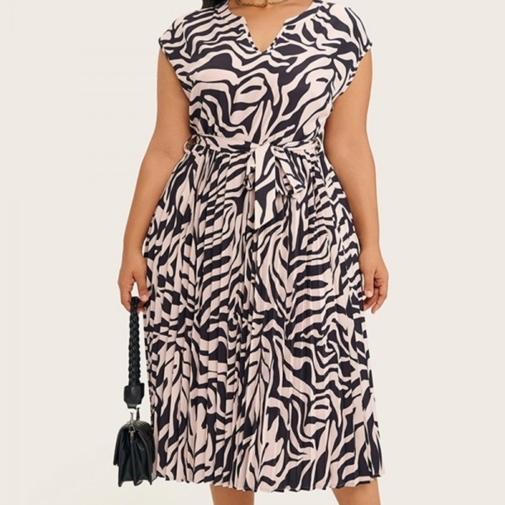NEW NWT MeetCurve Plus Size Elegant Zebra Print Midi Dress Sz 4XL
